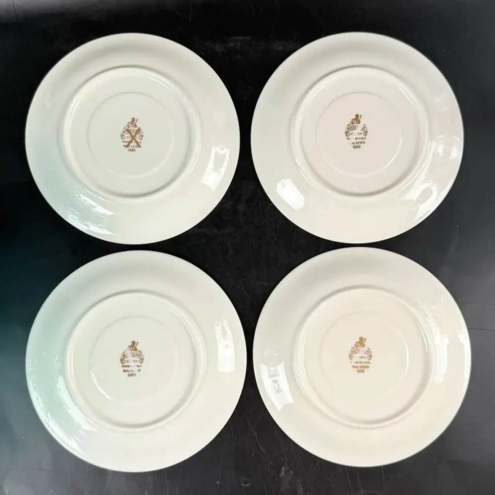 Pickard China Malvern 1005 Bread Plates Set 4 Green Gold Trim USA 1950s Vintage - Picture 3 of 9